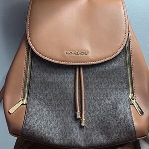 Michael Kors Brown and Tan Signature Drawstring Backpack